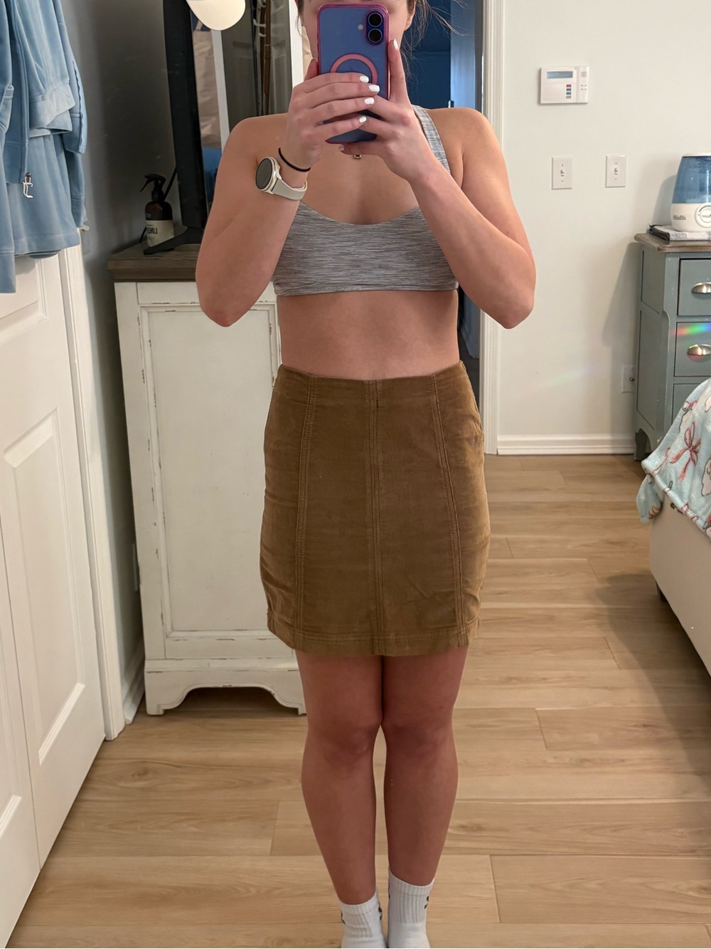 Free People Corduroy Mini Skirt in Tan Brown